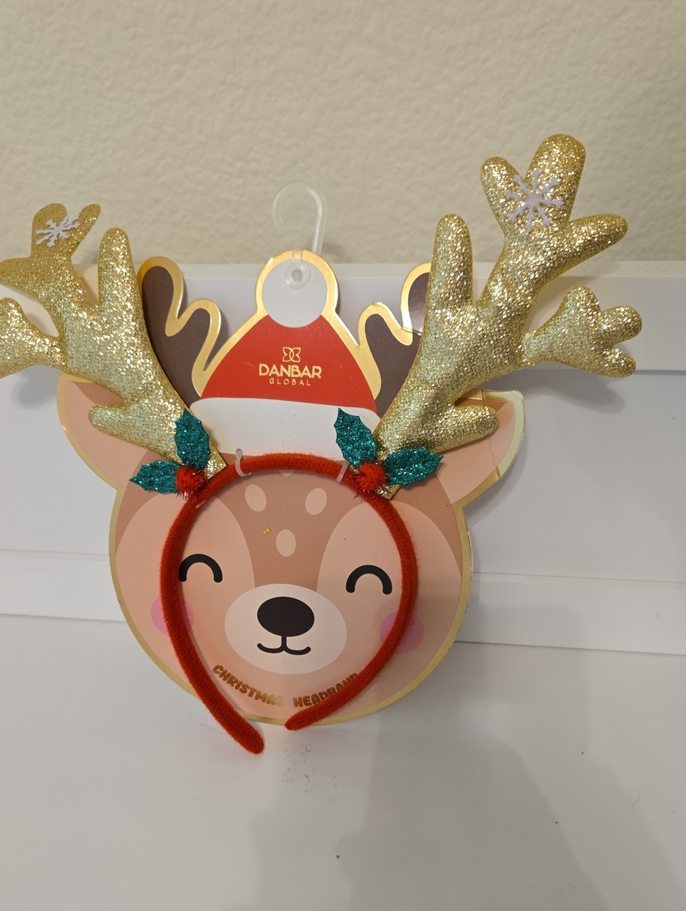 Danbar  Gold Glitter Reindeer Headband - Red Nwt